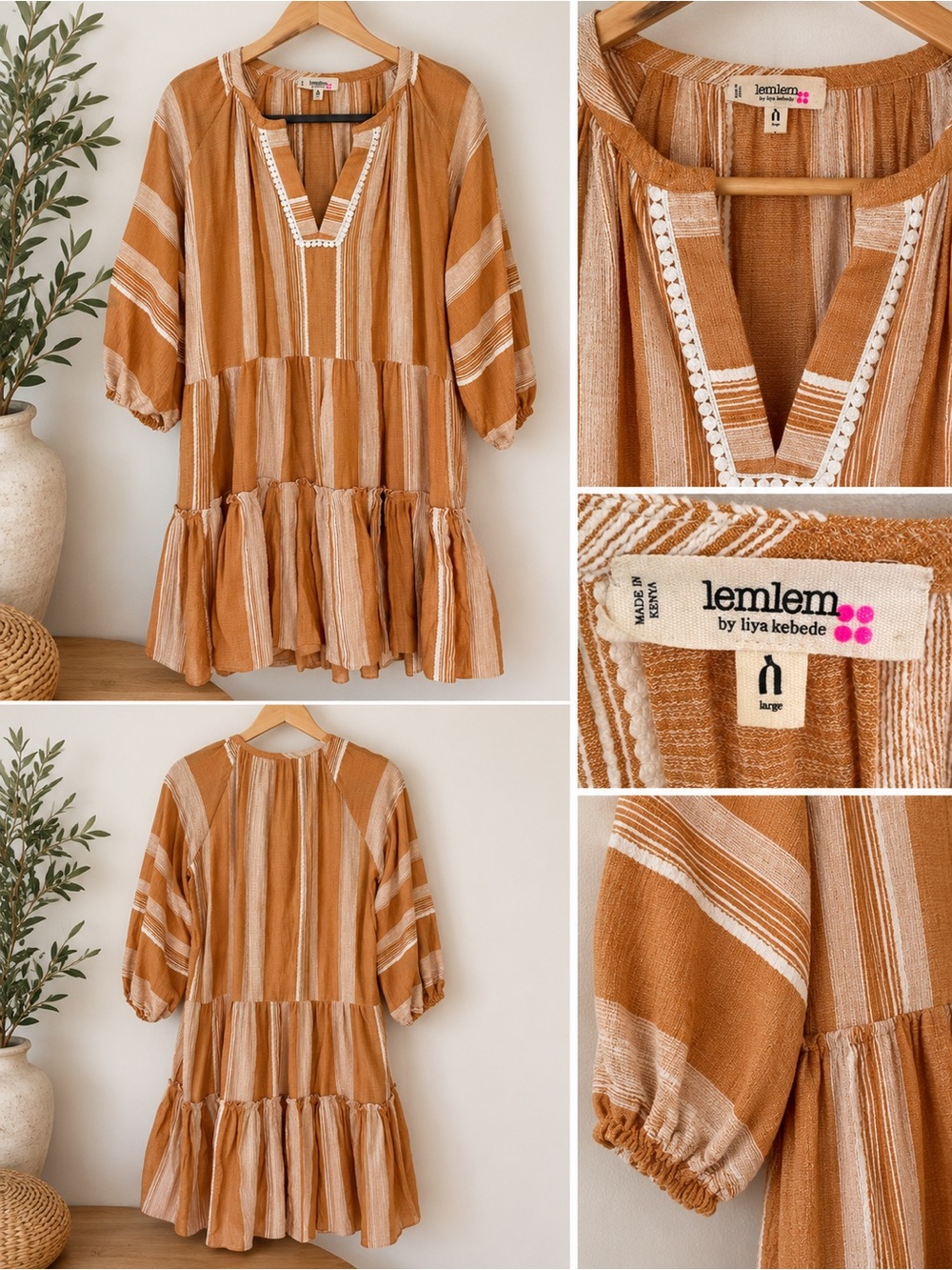 Lemlem by Liya Kebede Striped Tiered Mini Dress Tunic Large Made in Kenya
